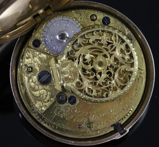 A George III silver gilt and tortoiseshell pair cased keywind verge pocket watch by E. Harrison, Warrington,